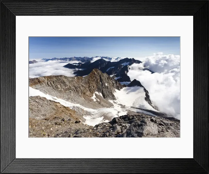 Framed Print : View during the ascent to the summit of Seelenkogel Mountain in the Pfelderertal valley, Alto Adige, Italy, Europe