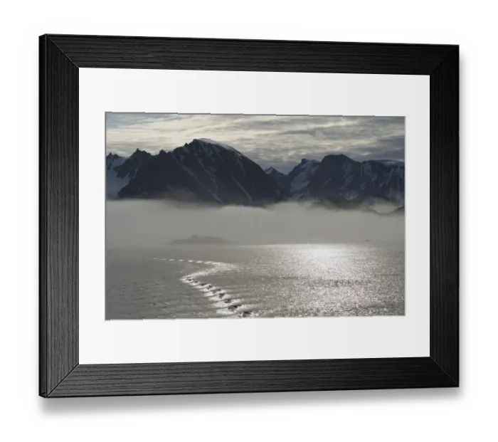 Framed Print : Mountain scenery around the fjord, Smeerenburgfjorden, Spitsbergen Island, Svalbard Archipelago, Svalbard and Jan Mayen, Norway