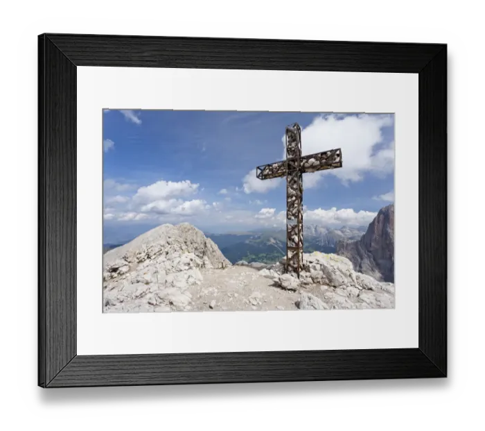 Framed Print : Summit cross on Plattkofel Mountain, looking towards the Odle Mountain Group, Dolomites, Alto Adige, Italy, Europe Framed Print : Summit cross on Plattkofel Mountain, looking towards the Odle Mountain Group, Dolomites, Alto Adige, Italy, Europe