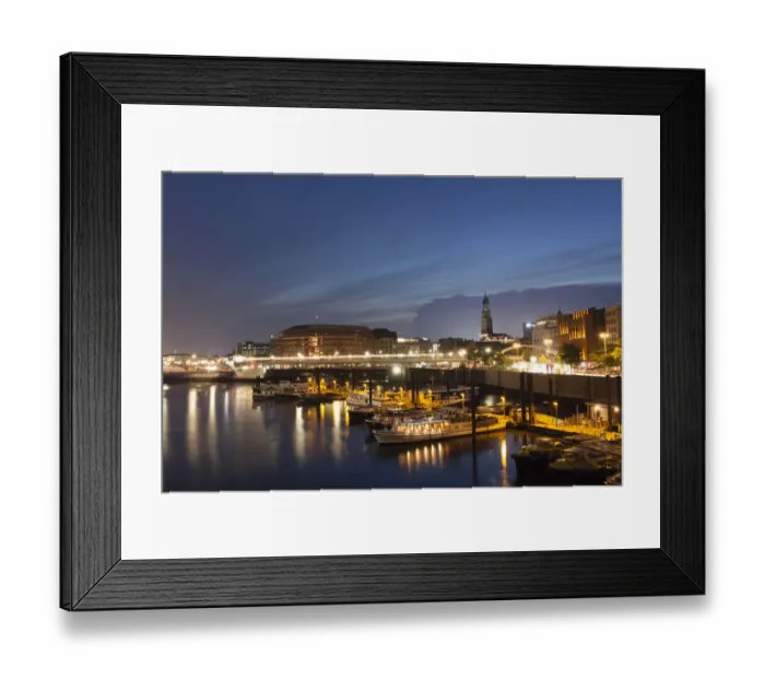 Framed Print : Inland port with St. Michaelis Church at dusk, Hamburg-Port, Hamburg, Hamburg, Germany