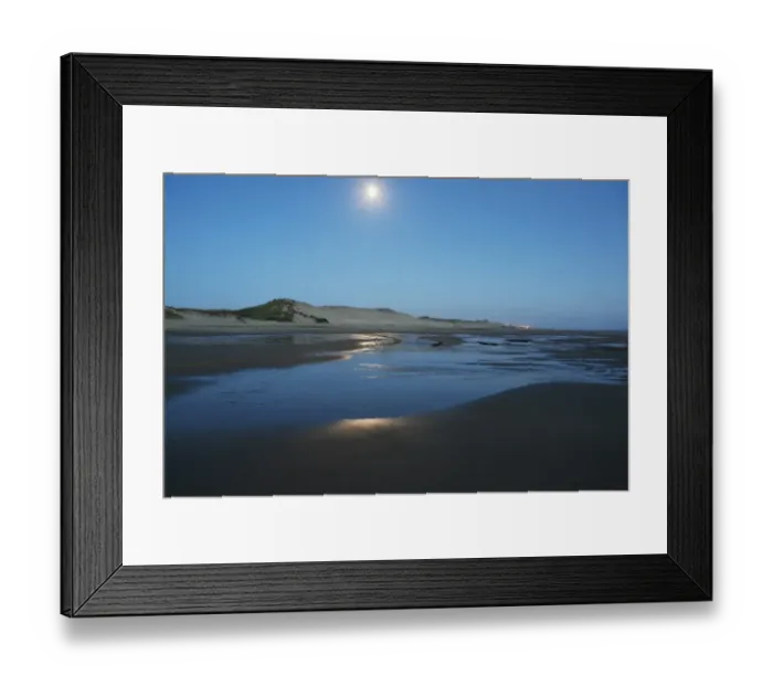 Framed Print : Atlantic Ocean, Atlantic coast at low tide, dunes, dune landscape, beach near Naujac-sur-Mer in the moonlight, Aquitaine region, departement of Gironde, France, Europe