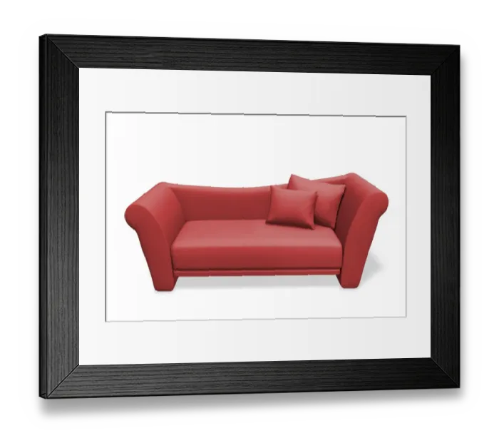 Framed Print : Red sofa with two pillows, 3D illustration Framed Print : Red sofa with two pillows, 3D illustration