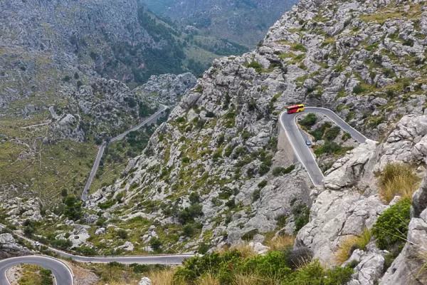 Winding mountain road to Sa Calobra, Tramuntana Mountains, Majorca, Balearic Islands, Spain, Europe