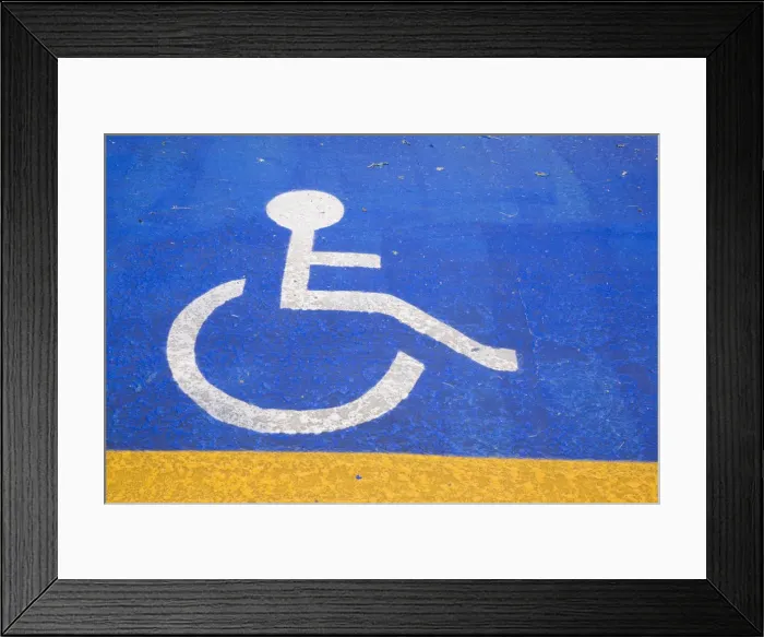 Framed Print : Handicapped parking, pictogram painted on an asphalt parking lot, Montreal, Quebec Province, Canada Framed Print : Handicapped parking, pictogram painted on an asphalt parking lot, Montreal, Quebec Province, Canada
