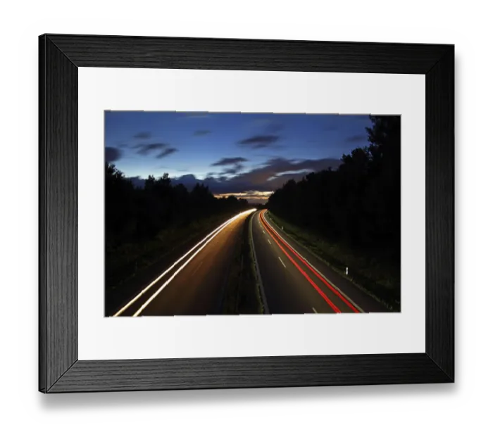 Framed Print : Light trails, dusk, highway, federal road B30, near Biberach, Upper Swabia, Baden-Wuerttemberg, Germany, Europe Framed Print : Light trails, dusk, highway, federal road B30, near Biberach, Upper Swabia, Baden-Wuerttemberg, Germany, Europe