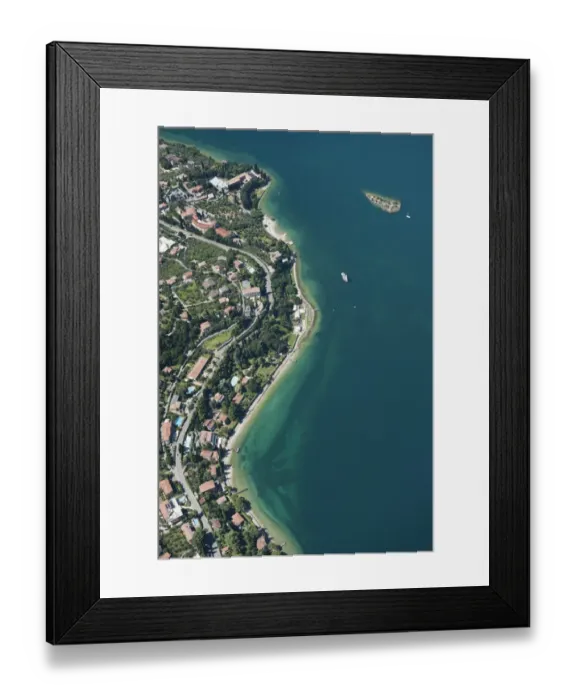 Framed Print : Aerial view, Malcesine, Lake Garda, Isola di Immaginazione, Veneto, Verona Province, Italy Framed Print : Aerial view, Malcesine, Lake Garda, Isola di Immaginazione, Veneto, Verona Province, Italy