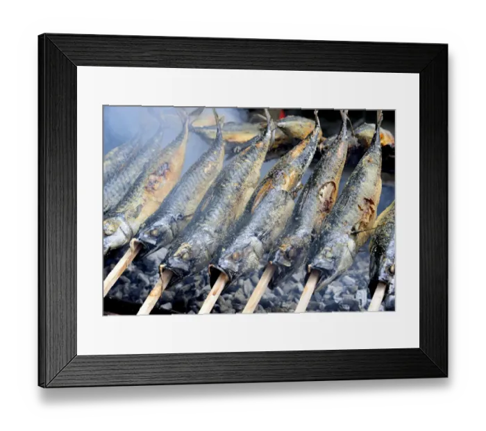Framed Print : Fish on skewers on grill, Ammerland, Lake Starnberg, Bavaria, Germany, Europe Framed Print : Fish on skewers on grill, Ammerland, Lake Starnberg, Bavaria, Germany, Europe