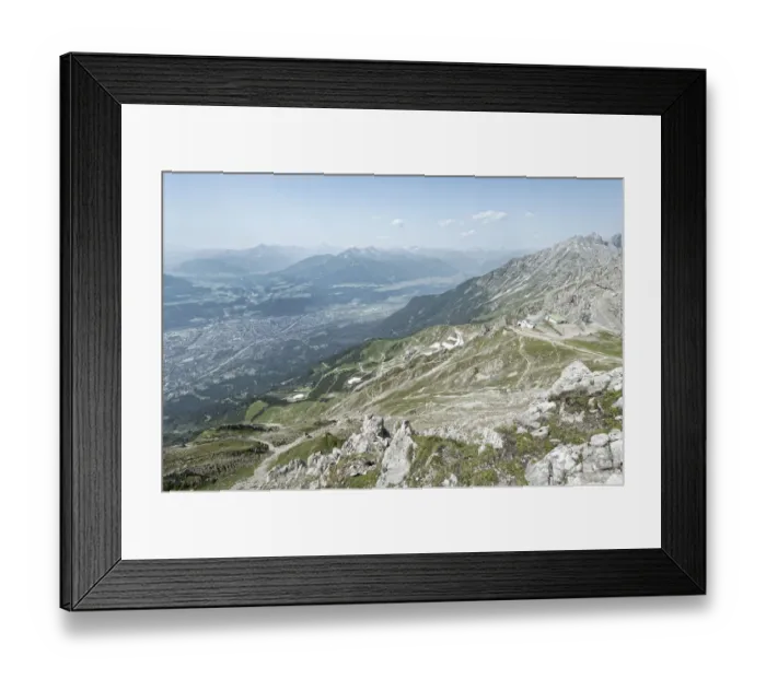 Framed Print : View from Mt Hafelekarspitze to Seegrube, Innsbruck, Inn Valley, Stubai Valley, and the Austrian Central Alps, Tyrol, Austria, Europe