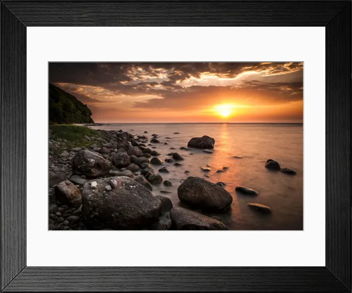 Framed Print : Rocks on a beach at sunset by the sea, bei Nardewitz, Rugen island, Rugen, Mecklenburg-Western Pomerania, Germany Framed Print : Rocks on a beach at sunset by the sea, bei Nardewitz, Rugen island, Rugen, Mecklenburg-Western Pomerania, Germany