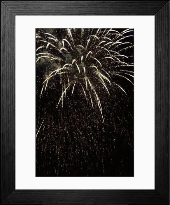 Framed Print : Golden and white fireworks in the night sky, Laval, Quebec Province, Canada Framed Print : Golden and white fireworks in the night sky, Laval, Quebec Province, Canada