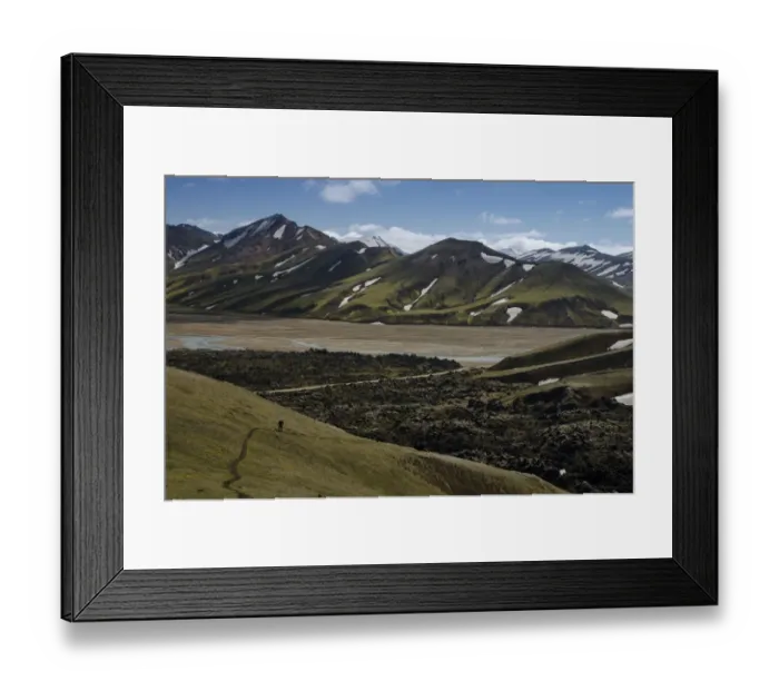 Framed Print : Snow-capped rhyolite mountains, Namshraun lava field, Joekulgilskvisl river, Landmannalaugar, Fjallabak Nature Reserve, Highlands, Iceland, Europe