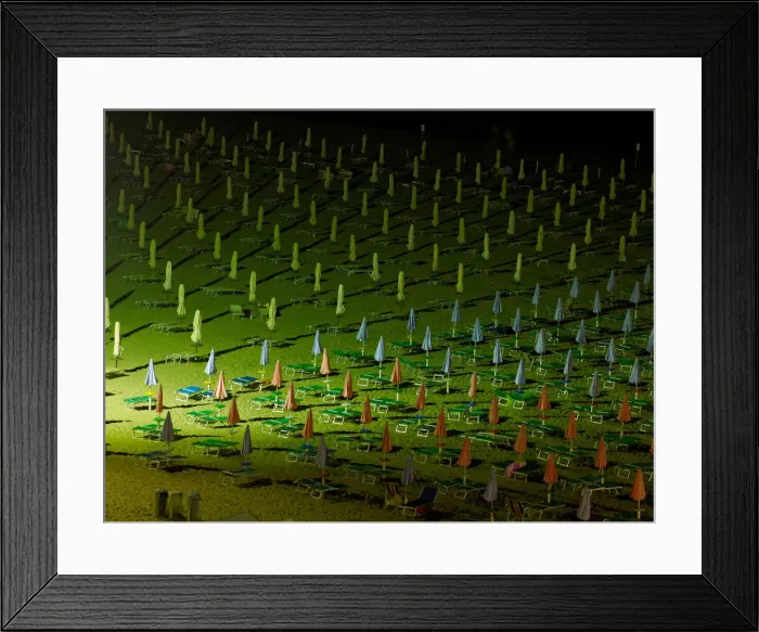 Framed Print : View of the beach at night with closed parasols and sun loungers, Lignano Sabbiadoro, Udine, Adriatic Coast, Italy, Europe Framed Print : View of the beach at night with closed parasols and sun loungers, Lignano Sabbiadoro, Udine, Adriatic Coast, Italy, Europe