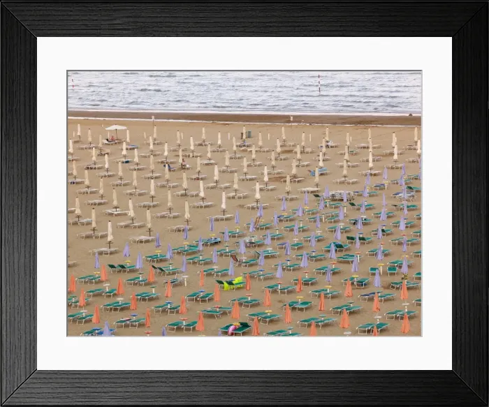 Framed Print : View of the beach with closed parasols and sun loungers, Lignano Sabbiadoro in the evening, Udine, Adriatic Coast, Italy, Europe Framed Print : View of the beach with closed parasols and sun loungers, Lignano Sabbiadoro in the evening, Udine, Adriatic Coast, Italy, Europe