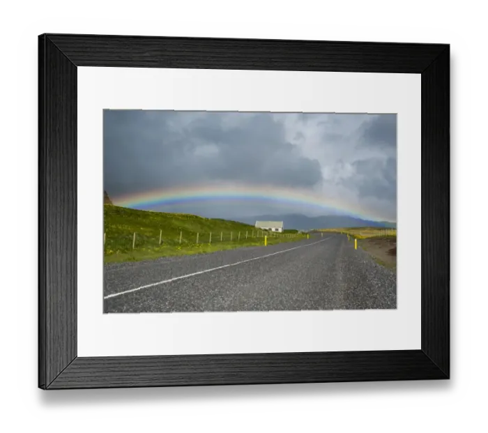 Framed Print : Road to Dyhrolaey, rainbow, house, south coast, Iceland, Europe Framed Print : Road to Dyhrolaey, rainbow, house, south coast, Iceland, Europe