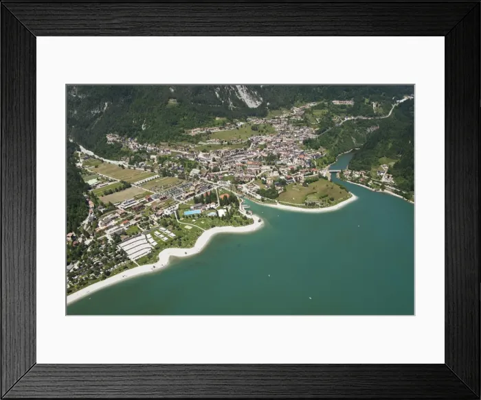 Framed Print : Aerial view, Lake Molveno mountain lake, Molveno, Trentino, Italy Framed Print : Aerial view, Lake Molveno mountain lake, Molveno, Trentino, Italy