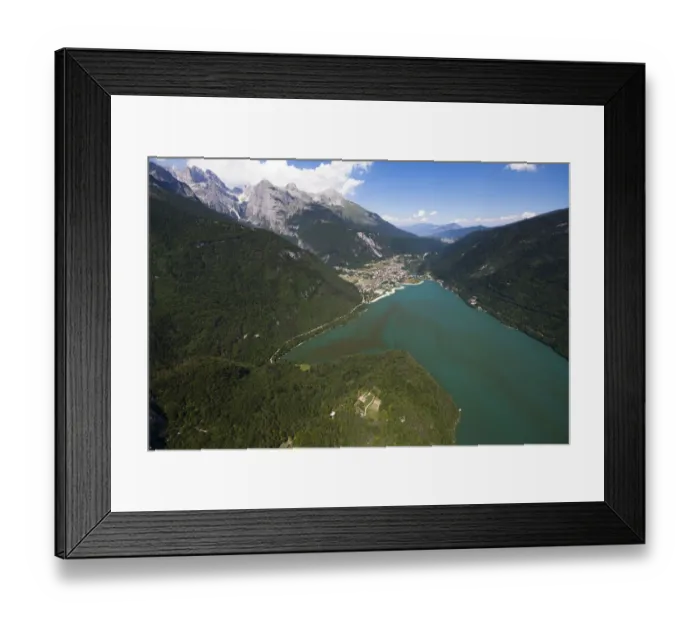 Framed Print : Aerial view, Lake Molveno mountain lake, Molveno, Trentino, Italy Framed Print : Aerial view, Lake Molveno mountain lake, Molveno, Trentino, Italy