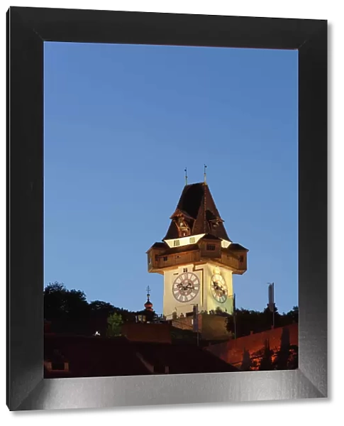 Clock tower on Schlossberg, castle hill, Graz, Styria, Austria, Europe