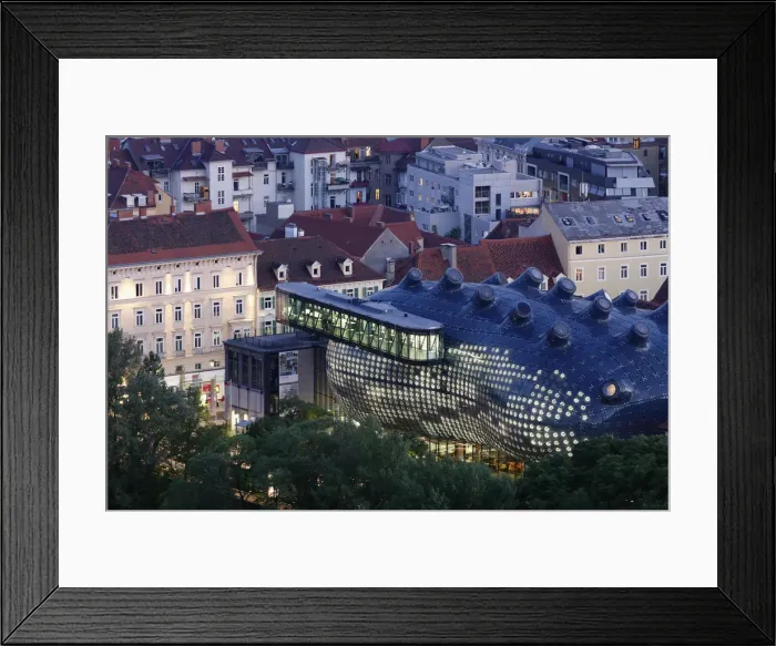 Framed Print : Kunsthaus, art house, view from Schlossberg, castle hill, Graz, Styria, Austria, Europe, PublicGround