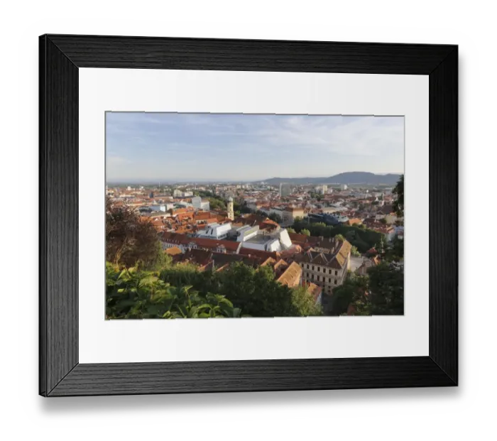 Framed Print : View from Schlossberg, castle hill, Franciscan Church and Cafe Lounge in the roof of Kastner and Oehler, Graz, Stryria, Europe, PublicGround Framed Print : View from Schlossberg, castle hill, Franciscan Church and Cafe Lounge in the roof of Kastner and Oehler, Graz, Stryria, Europe, PublicGround