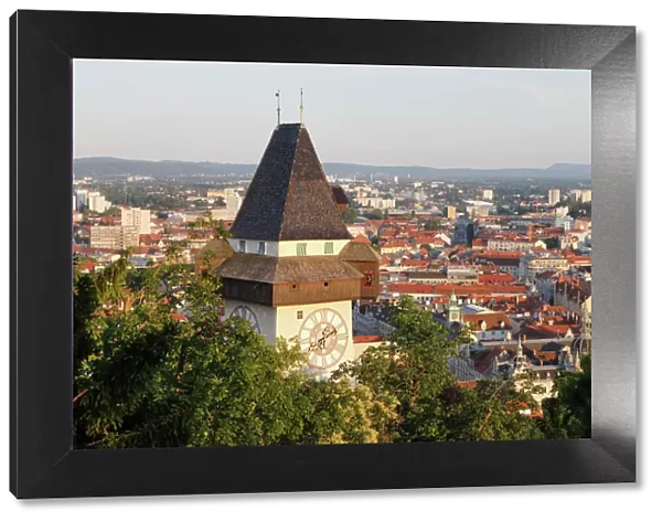 Clock tower on Schlossberg, castle hill, Graz, Styria, Austria, Europe, PublicGround