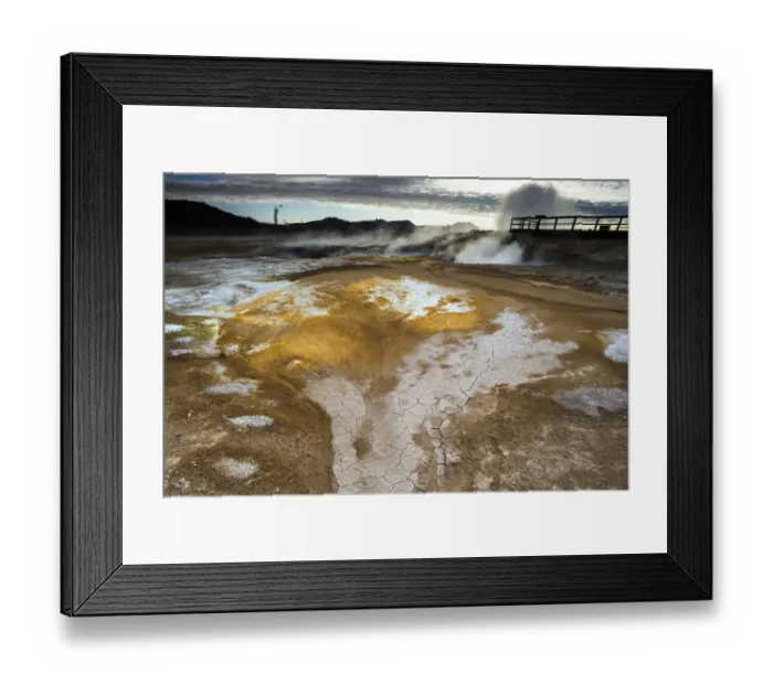 Framed Print : Steaming solfataras, fumaroles, mud pools, sulfur and other minerals, viewing platform, Hveraroend geothermal area, Namafjall mountains, Myvatn area, Norourland eystra, the north-east region, Iceland, Europe Framed Print : Steaming solfataras, fumaroles, mud pools, sulfur and other minerals, viewing platform, Hveraroend geothermal area, Namafjall mountains, Myvatn area, Norourland eystra, the north-east region, Iceland, Europe