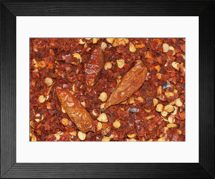 Framed Print : Dried cracked hot chili, organic quality Framed Print : Dried cracked hot chili, organic quality