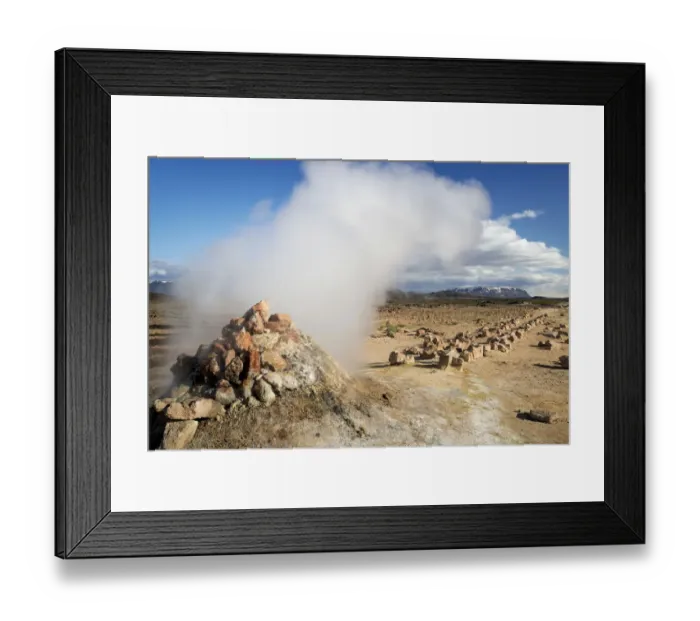 Framed Print : Solfataras, fumaroles, sulfur and other minerals, steam, Hveraroend geothermal area, Namafjall mountains, Myvatn area, Norourland eystra, the north-east region, Iceland, Europe