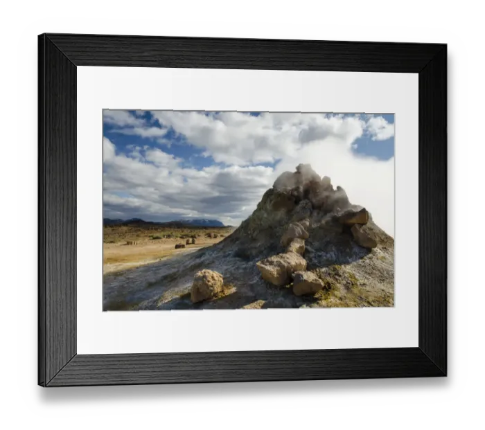 Framed Print : Solfataras, fumaroles, sulfur and other minerals, steam, Hveraroend geothermal area, Namafjall mountains, Myvatn area, Norourland eystra, the north-east region, Iceland, Europe
