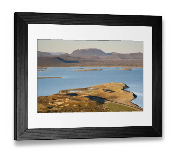 Framed Print : View of the Hverfell or Hverfjall crater as seen from Vindbelgjarfjall mountain, Burfell mountain, Lake Myvatn and a pseudo-crater, Norourland eystra region, or north-east region, Iceland, Europe