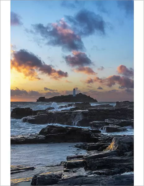 Godrevy Lighthouse, St. Ives Bay, Cornwall, England, Great Britain, Europe