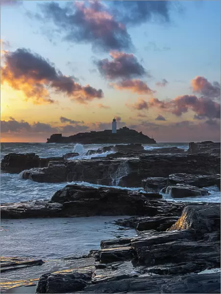 Godrevy Lighthouse, St. Ives Bay, Cornwall, England, Great Britain, Europe