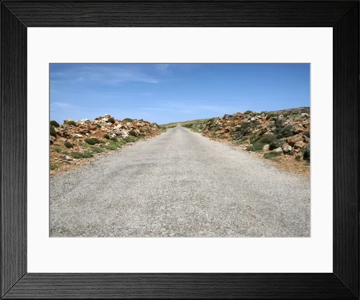 Framed Print : Rocks lining a straight country road at Cap de Cavalleria, Cap de Cavalleria, Menorca, Balearic Islands, Spain Framed Print : Rocks lining a straight country road at Cap de Cavalleria, Cap de Cavalleria, Menorca, Balearic Islands, Spain