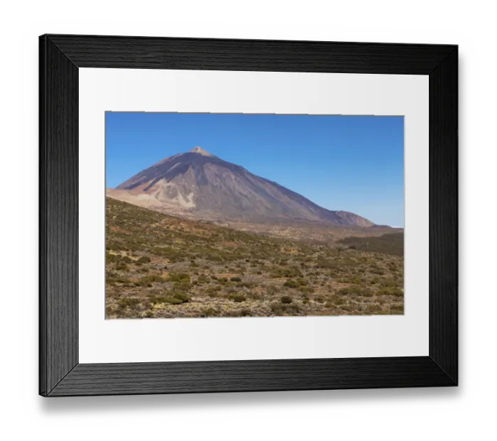 Framed Print : Landscape with vegetation typical of the Parque Nacional de las Canadas del Teide, Teide National Park, UNESCO World Natural Heritage Site, with Mount Teide volcano at the rear, Montijos, Palo Blanco, Tenerife, Canary Islands, Spain