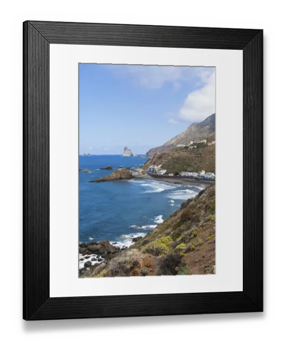 Framed Print : Cliffs in the Anaga Mountains with the Playa de Roque de las Bodegas beach at the village of Taganana, Almaciga, Almaciga, Tenerife, Canary Islands, Spain Framed Print : Cliffs in the Anaga Mountains with the Playa de Roque de las Bodegas beach at the village of Taganana, Almaciga, Almaciga, Tenerife, Canary Islands, Spain