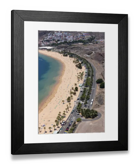Framed Print : The sandy beach of Playa de las Teresitas with palm trees, birds eye view, San Andres, La Montanita, Tenerife, Canary Islands, Spain Framed Print : The sandy beach of Playa de las Teresitas with palm trees, birds eye view, San Andres, La Montanita, Tenerife, Canary Islands, Spain