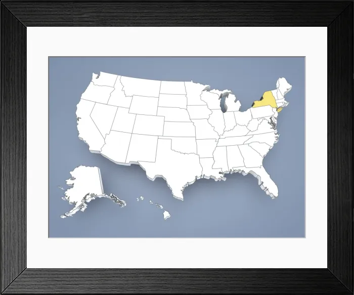 Framed Print : State of New York, NY, highlighted on a contour map of USA, United States of America, 3D illustration Framed Print : State of New York, NY, highlighted on a contour map of USA, United States of America, 3D illustration