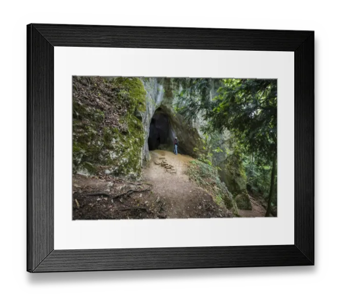 Framed Print : Frauenhohle cave, natural monument, Jurassic limestone, lower entrance on the Egloffstein culture trail, Mostviel, Egloffstein, Bavaria, Germany Framed Print : Frauenhohle cave, natural monument, Jurassic limestone, lower entrance on the Egloffstein culture trail, Mostviel, Egloffstein, Bavaria, Germany