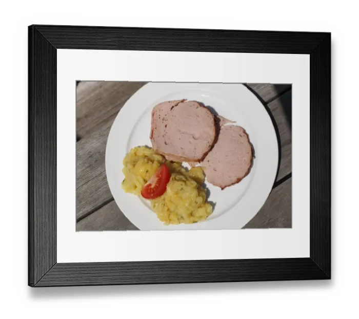 Framed Print : Beef and pork loaf with potato salad, Upper Bavaria, Bavaria, Germany, Europe Framed Print : Beef and pork loaf with potato salad, Upper Bavaria, Bavaria, Germany, Europe
