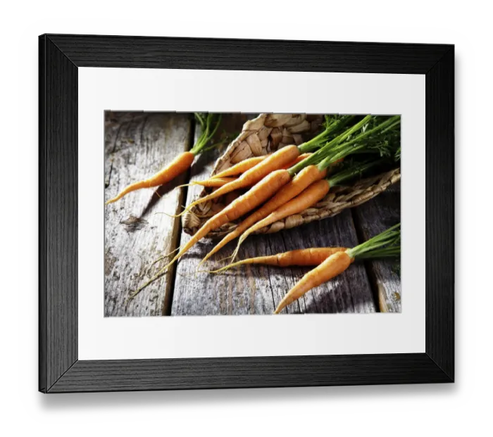 Framed Print : Fresh carrots, carrots in a wicker basket on rustic wood Framed Print : Fresh carrots, carrots in a wicker basket on rustic wood
