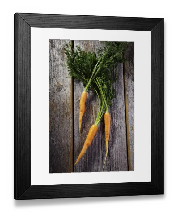 Framed Print : Fresh carrots on rustic wood