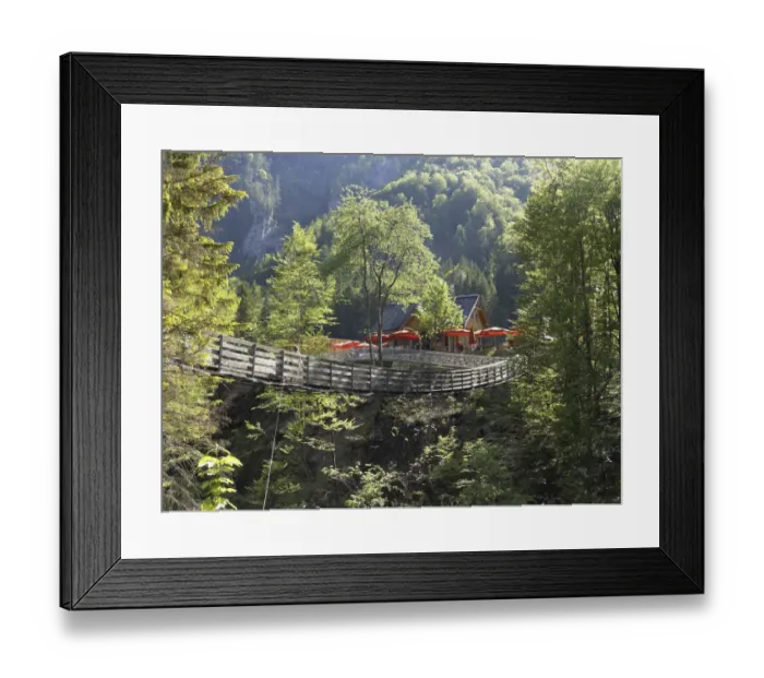 Framed Print : Suspension bridge across the Salza river near the Wasserlochklamm gorge, Palfau, Upper Styria, Styria, Austria, Europe Framed Print : Suspension bridge across the Salza river near the Wasserlochklamm gorge, Palfau, Upper Styria, Styria, Austria, Europe