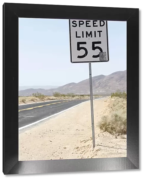 Sign, Speed Limit 55, on Calico Road, California, USA