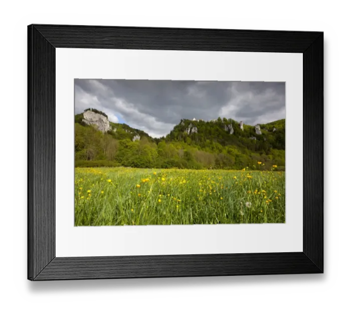 Framed Print : View from the Danube Valley towards Burg Wildenstein Castle with rocks, Leibertingen, Baden-Wuerttemberg, Germany, Europe Framed Print : View from the Danube Valley towards Burg Wildenstein Castle with rocks, Leibertingen, Baden-Wuerttemberg, Germany, Europe