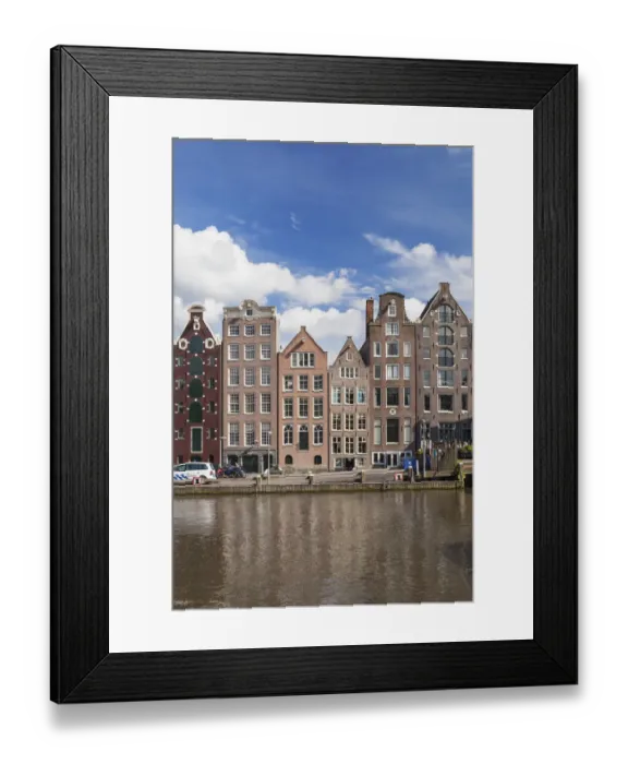 Framed Print : Historic buildings along the Damrak canal in Amsterdam, Holland, Netherlands, Europe