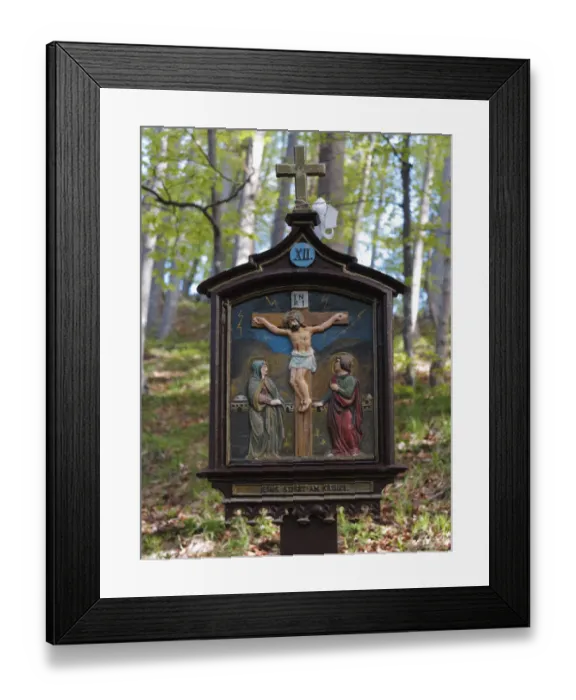 Framed Print : Station on a way of the cross on Riederstein mountain, station XII, Jesus dies on the cross, Mangfall Mountains, Tegernsee valley, Upper Bavaria, Bavaria, Germany, Europe Framed Print : Station on a way of the cross on Riederstein mountain, station XII, Jesus dies on the cross, Mangfall Mountains, Tegernsee valley, Upper Bavaria, Bavaria, Germany, Europe