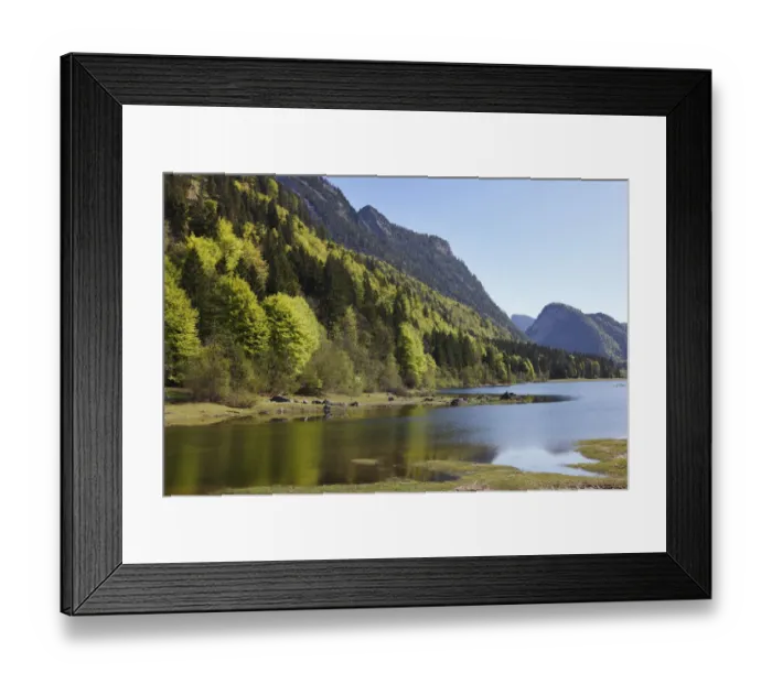 Framed Print : Mittersee Lake, Chiemgau region, Chiemgau Alps, Upper Bavaria, Bavaria, Germany, Europe