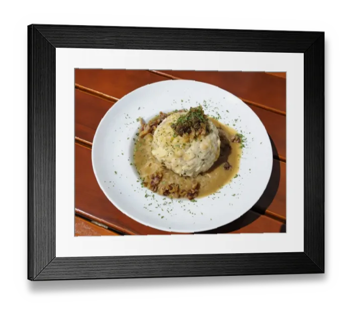 Framed Print : Bacon dumpling with sauerkraut, Ruhpolding, Chiemgau, Bavaria, Germany, Europe