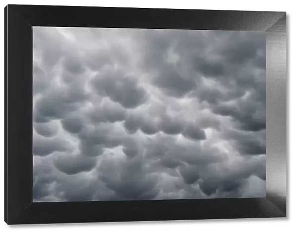 Mammatus clouds, cellular pattern of pouches hanging underneath the base of a thunderstorm cloud, also known as Cumulonimbus cloud, Baden-Wuettemberg, Germany, Europe