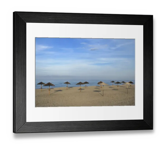 Framed Print : Sunshades on the beach, near Bastia, Corsica, France
