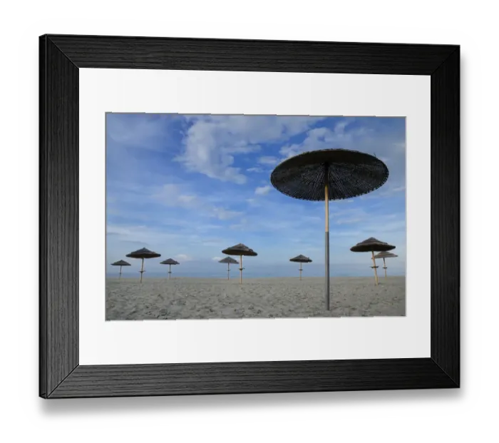 Framed Print : Sunshades on the beach, near Bastia, Corsica, France
